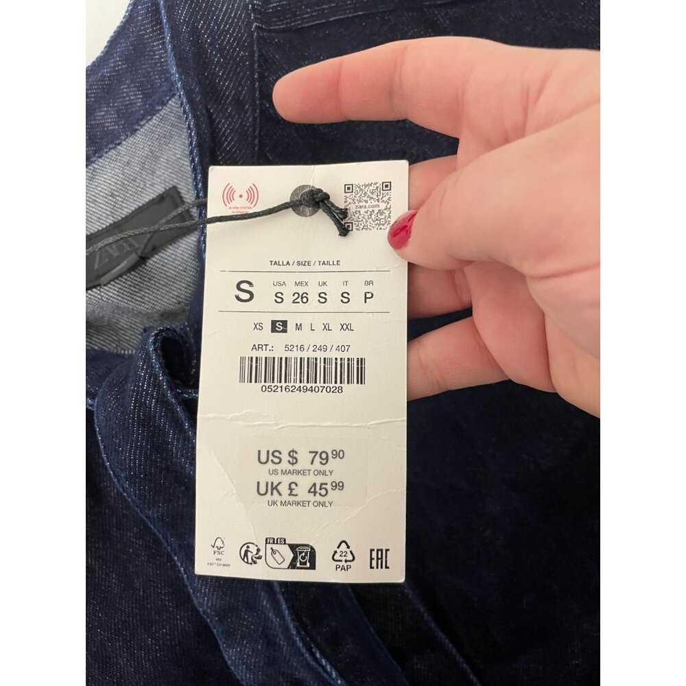Zara Dark Denim Short Sleeve Tie-Neck Blouse - Picture 9 of 16